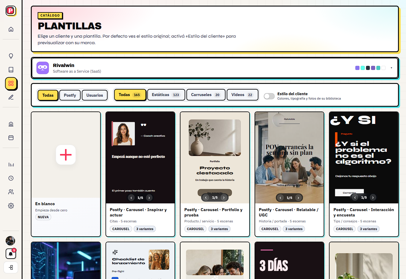 Galería de plantillas Postfy adaptadas a la marca del cliente